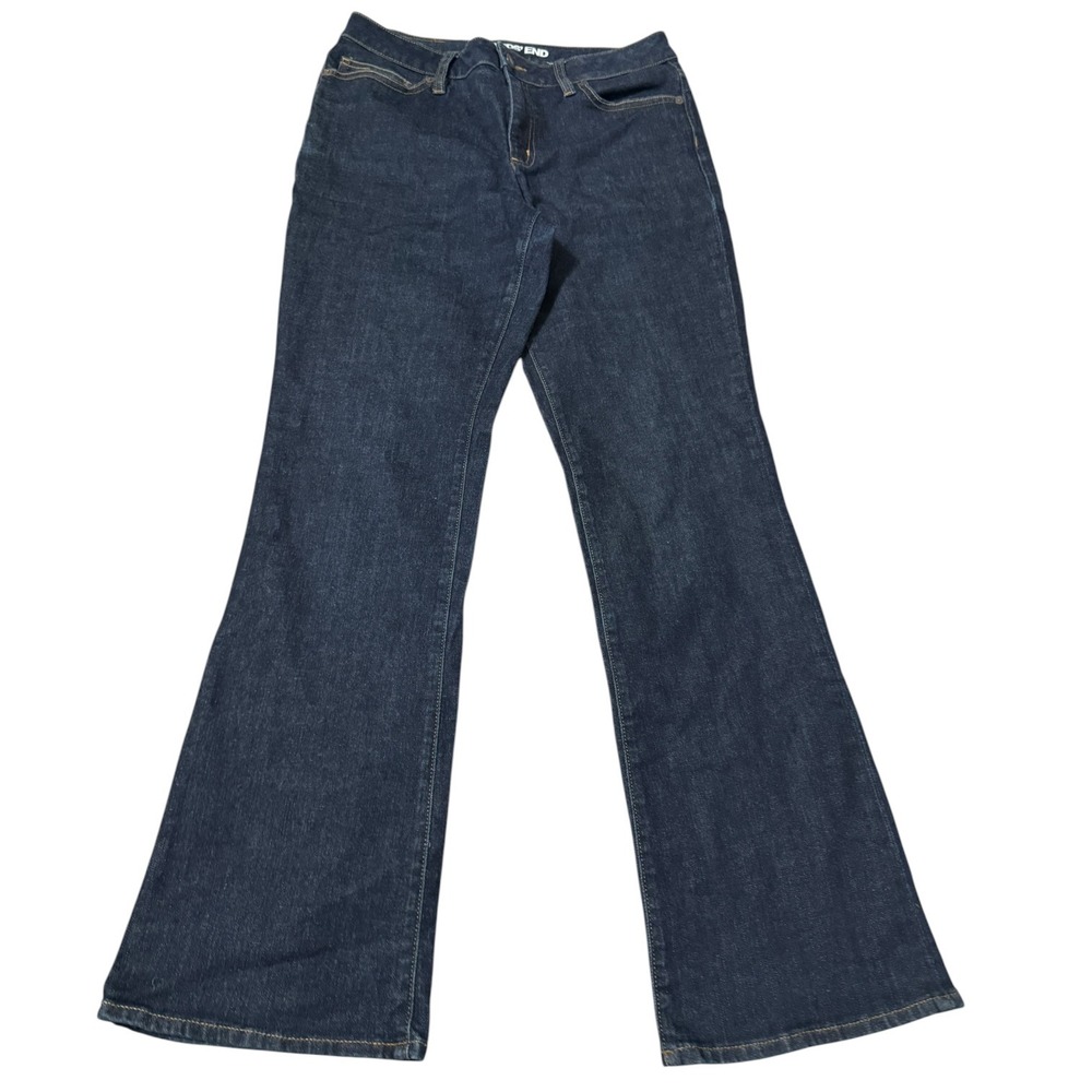 Lands End Womens Mid Rise Bootcut Jeans Dark Indigo Blue Stretch Size 10